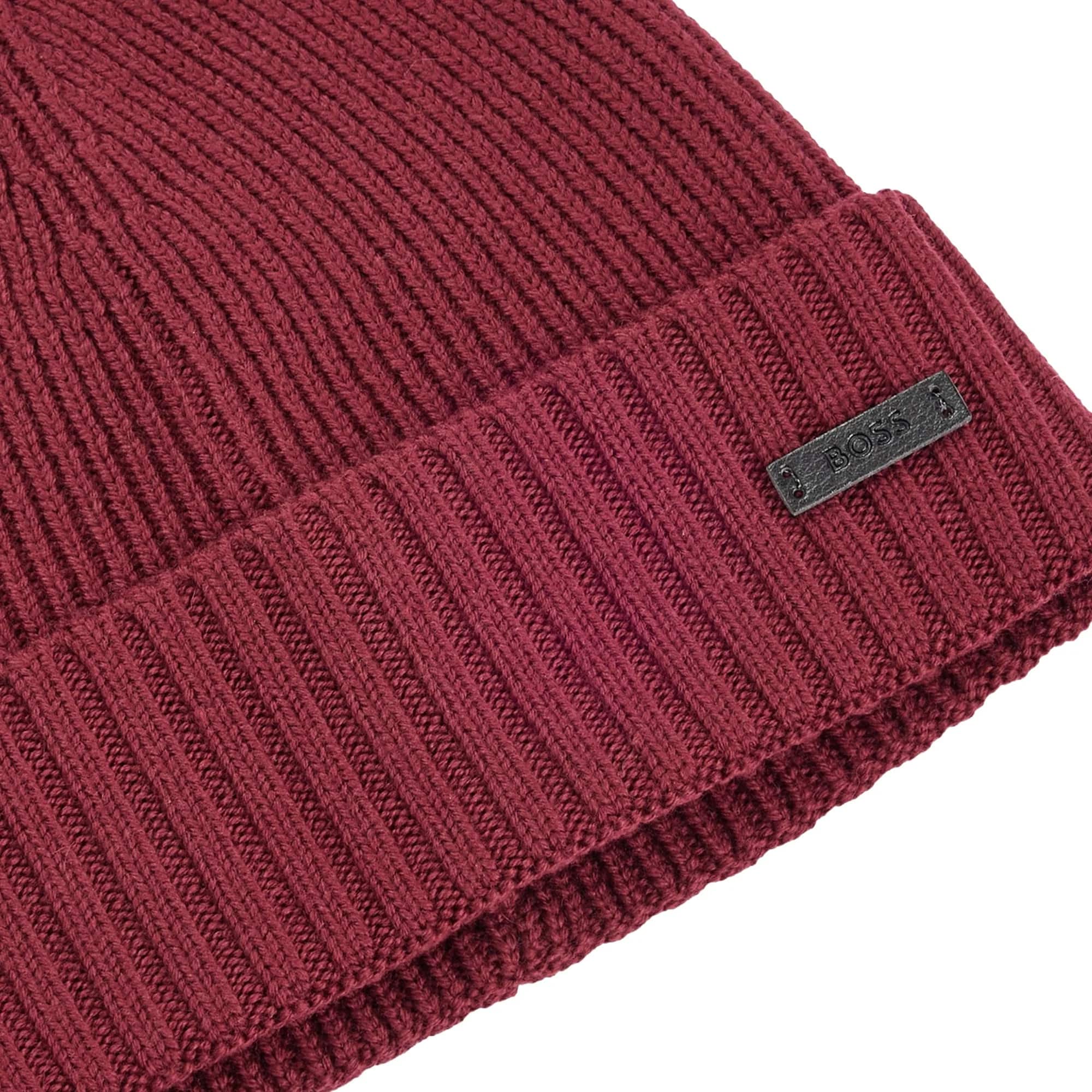 BOSS FATI RIBBED VIRGIN WOOL BEANIE HAT - Image 2