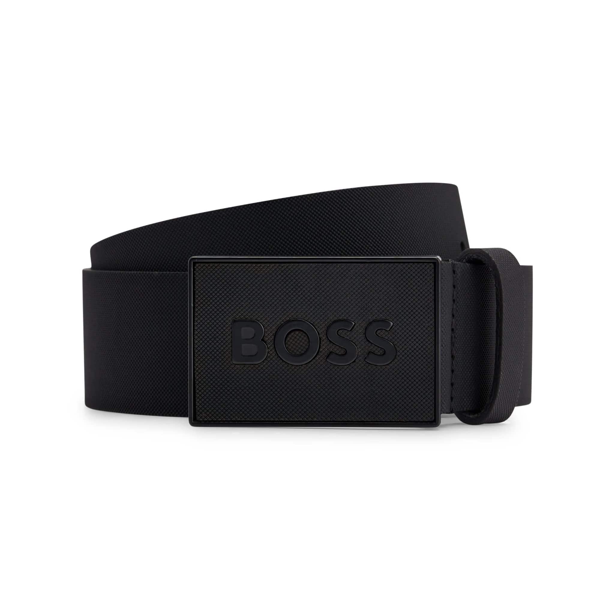 BOSS ICON-S1 TEXTURED PLAQUE BUCKLE ITALIAN-LEATHER BELT