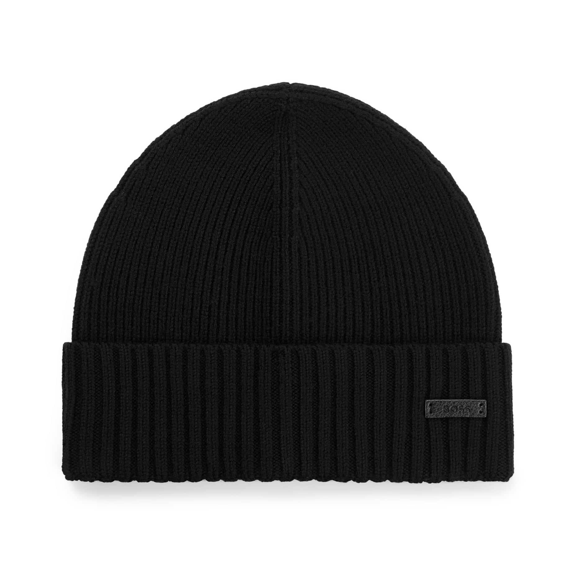 BOSS FATI RIBBED VIRGIN WOOL BEANIE HAT